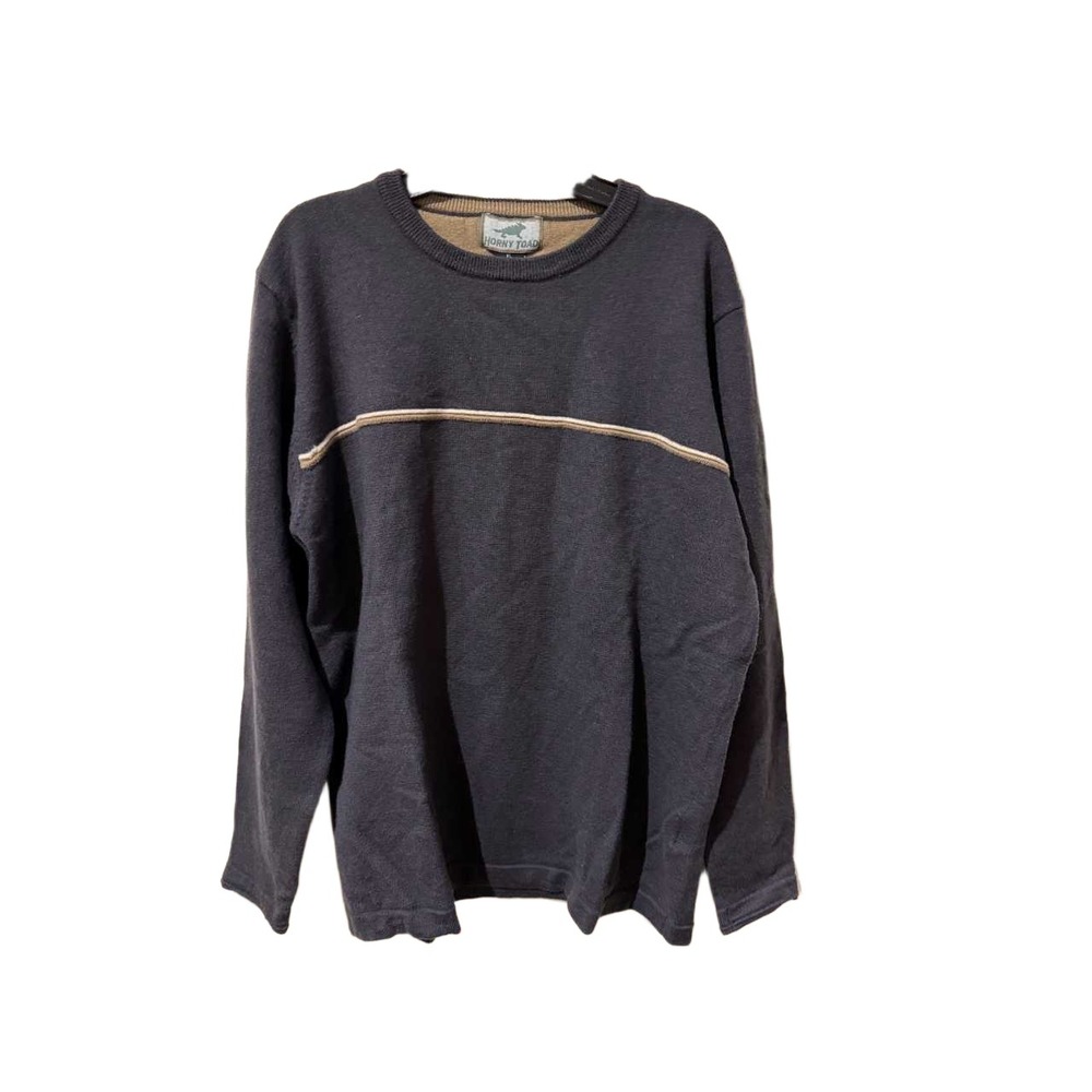 Horny Toad Mens XL Merino Wool Crewneck Sweater Charcoal Grey Striped
